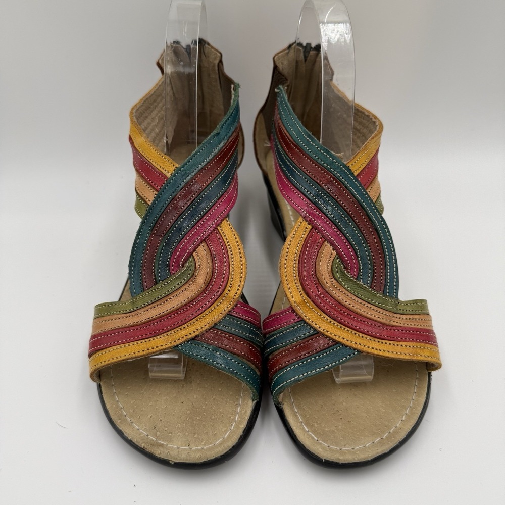 Artesanias Cabtor Mexican Wedge Multicolor Leather Huaraches Back Zip Women's 8